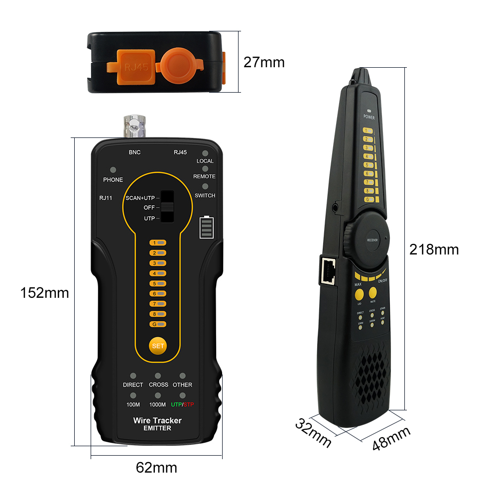 Cable tracer Line Locator Portable Wire Tracker Cable Tester Finder UTP/STP/RJ45/RJ11 Network Cable Testing BNC cable Measure