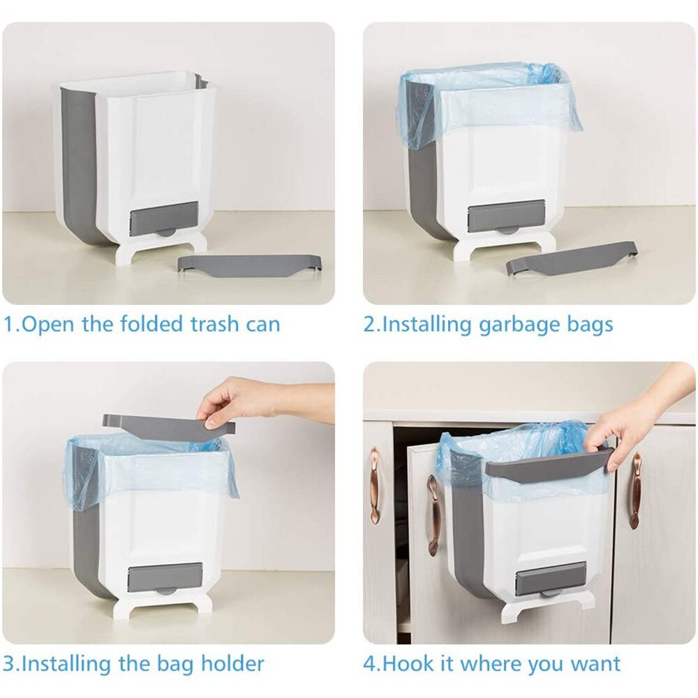 Door Hanging Trash Holder Foldable Garbage Bin Can Rubbish Container Garbage Basket Kitchen Storage Multipurpose Waste Bin