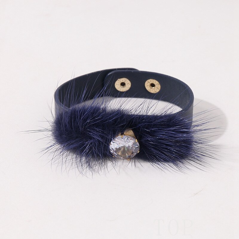 Femme manchette bracelet en cuir pu populaire bijoux de luxe street shot en acier inoxydable monocristal en peluche bras supérieur bracelet