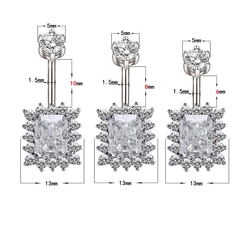 Hellolook square zircon navel piercing 925 sterling silver belly button rings women sexy belly piercing body jewelry