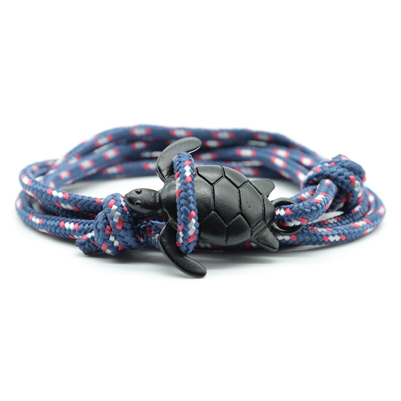 Pulsera de tortuga de mar Paracord hecha a mano para hombre y mujer, brazalete de vikingo con cuerda multicapa, joyería: Navy