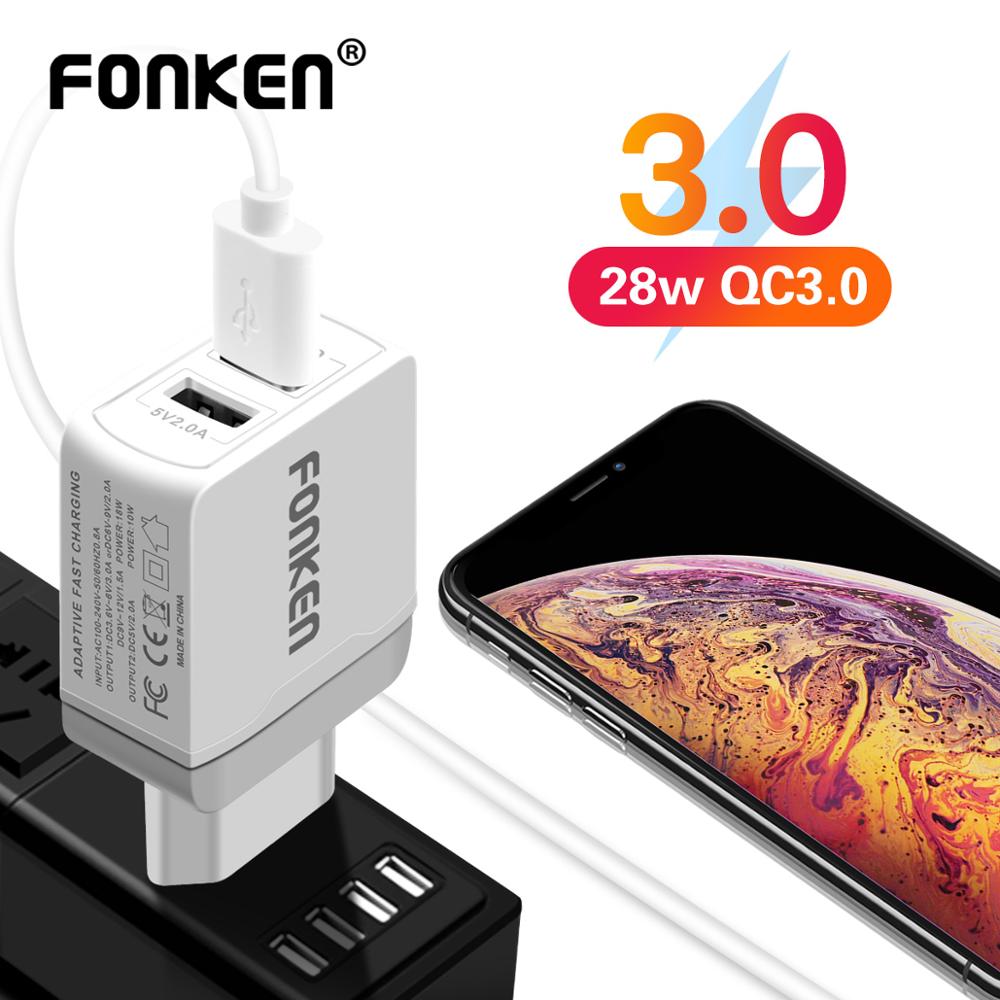 FONKEN-cargador USB Dual para móvil, adaptador de pared de viaje portátil de carga rápida 3,0, 2 puertos, 28W, QC3.0, para Xiaomi y Samsung