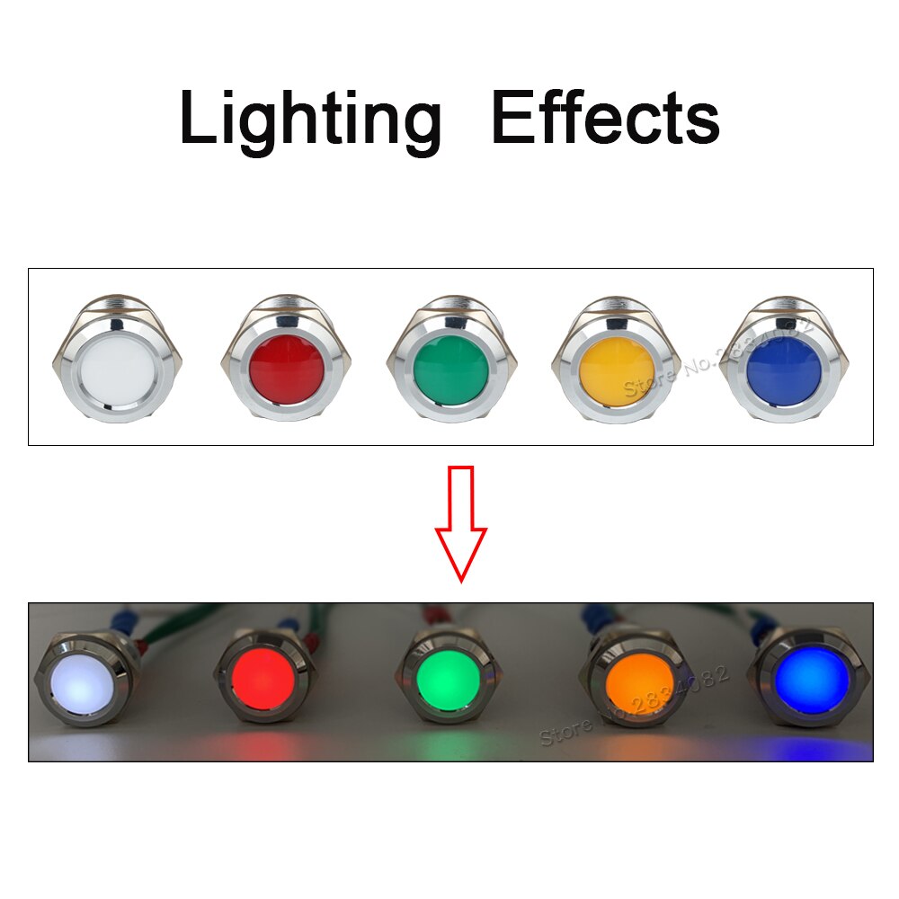 22mm Metal Indicator light LED Signal Lamp Warning light Car Boat Pilot Panel Signal Light 6V 12V 24V 220V 110V RGBYW Waterproof