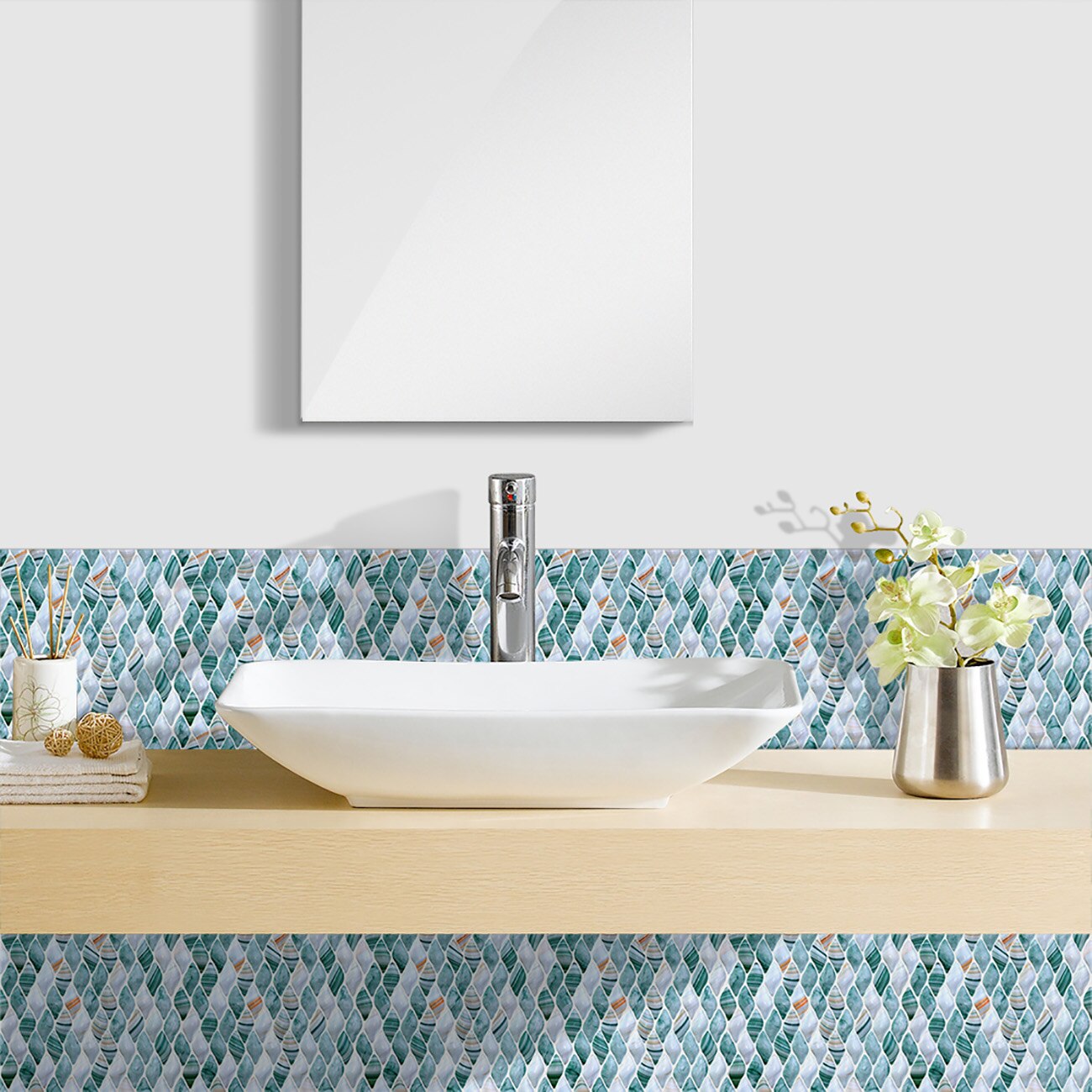 10 Stks/set Rechthoek Houtnerf Textuur Tegels Muursticker Keuken Olie-Proof Wastafel Tafels Home Decor Keramiek Art Behang