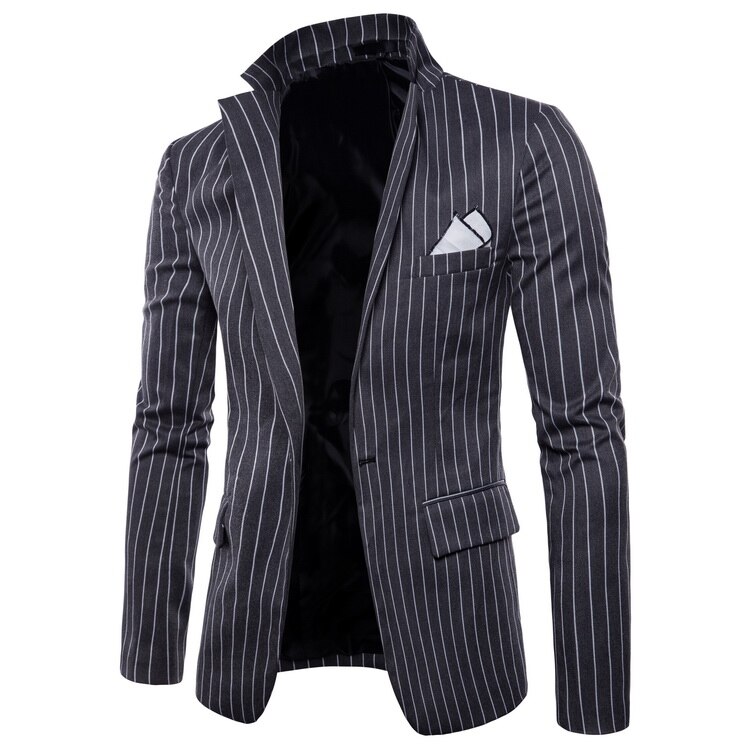 nueva de Slim Fit Casual vestido traje Blazer algodón boda traje a rayas Formal Blazer chaqueta 4XL: Gris oscuro / 4XL