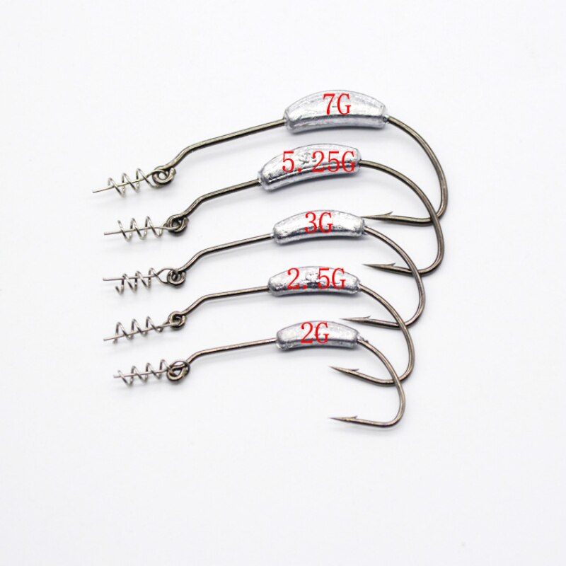 5pcs/lot fishing hook with lead bait keeper holder weight 2g 3g 5g 7g Lead sinker crank hook tackle set high carbon fishhooks