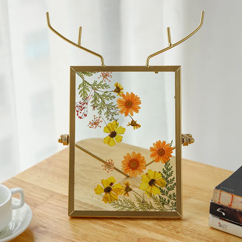 DIY Double-Sided Transparent Glass Picture Frame for Dried Flowers Handmade Home Decor Display Stand Decorative Photo Frame