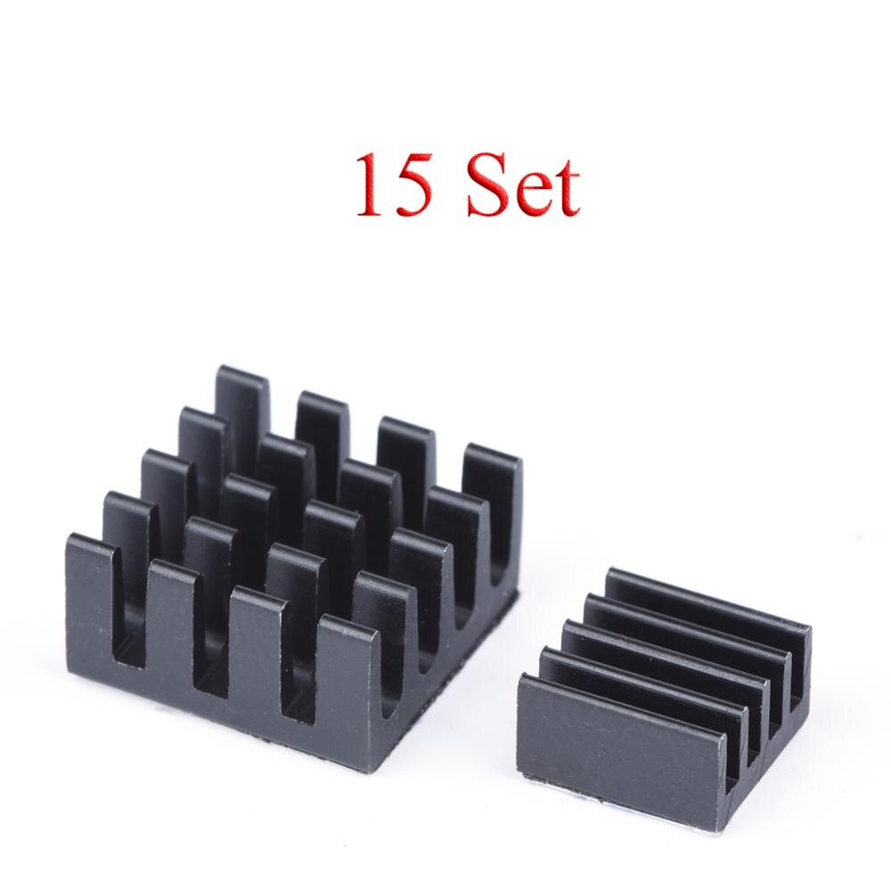 1 - 15 Set Aluminium Koellichaam Koeling Sink Computer Cooler Pads 2 Stuks Kit Radiator Voor Raspberry Pi Zwart: 15Set