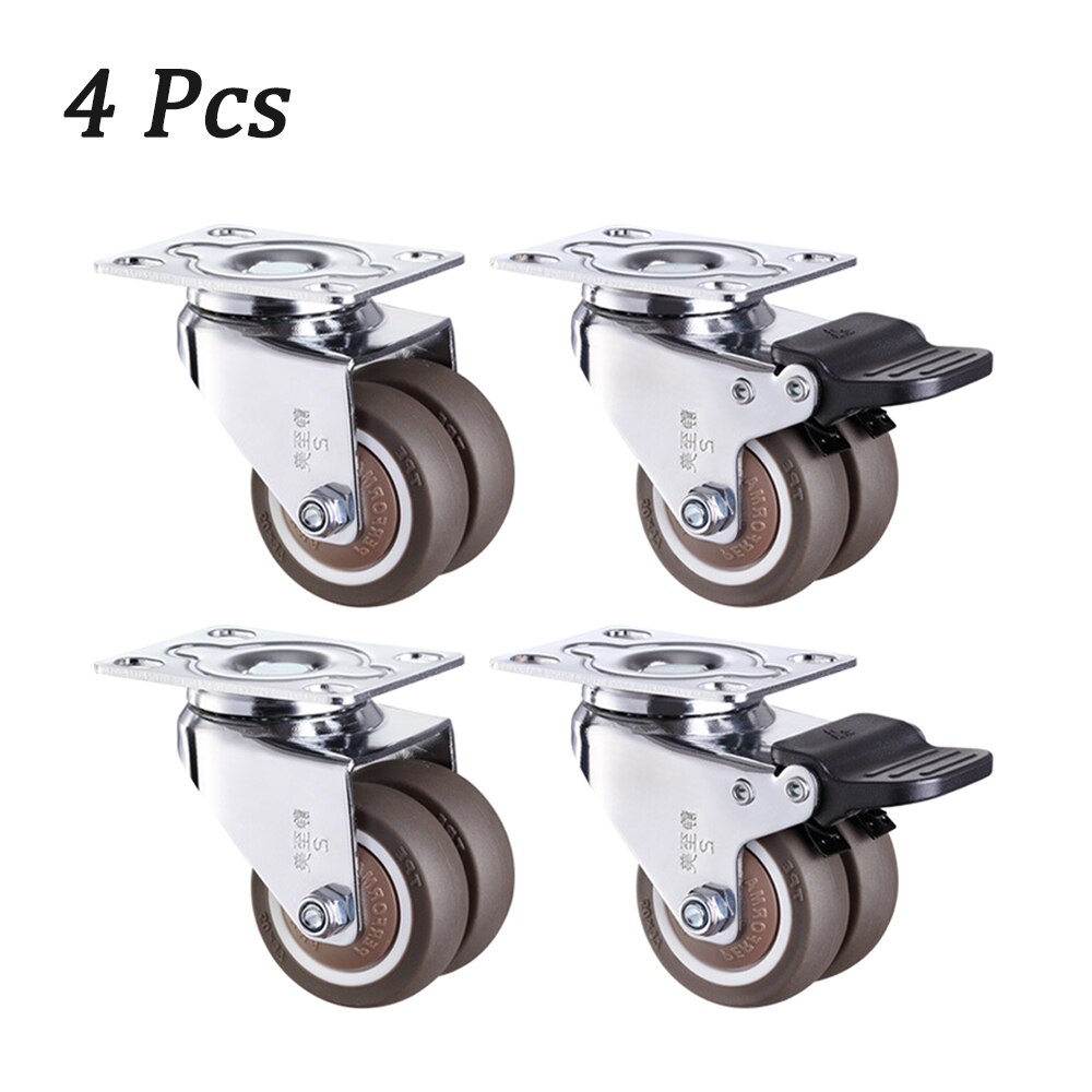 1.5/2 inch 360 Degree Swivel Caster Wheels Heavy Duty Caster Wheels With Double Wheels No Noise Wheels For Carts Workbench: 2 inch / 4Pcs 2no 2with brake