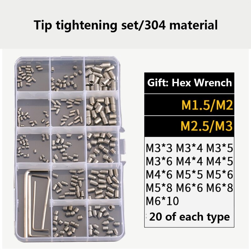 13 Sizes Allen Head Stainless Steel Grub Set Screw Assortment Kit Metric M3/M4/M5/M6 Hex Grub Screw with Hex Wrenches