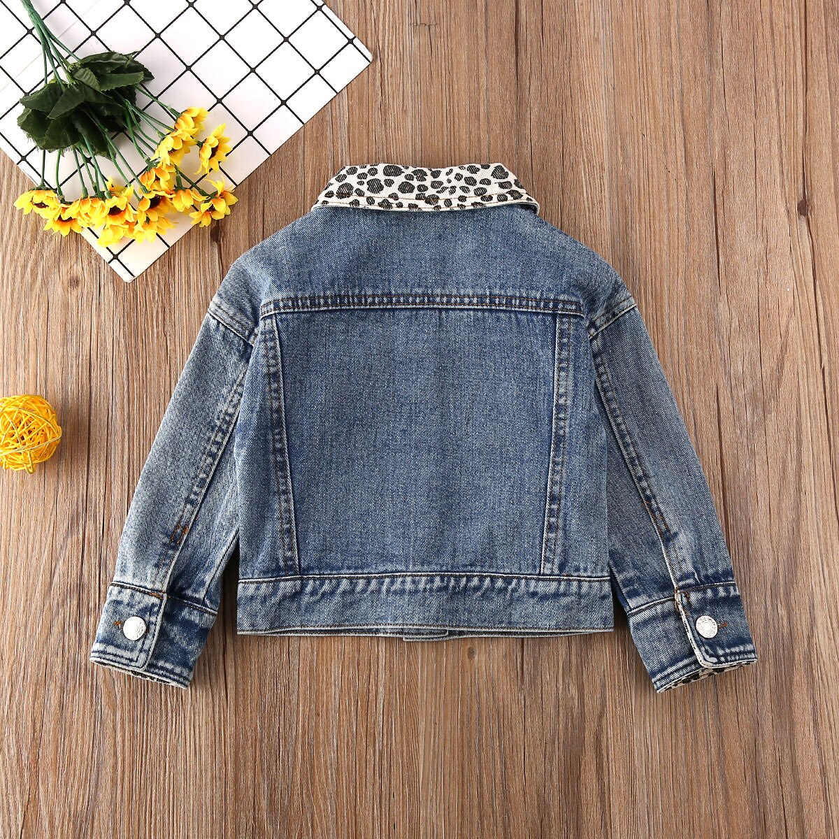 Newest Toddler Kid Children Girls Long-Sleeved Denim Leopard Turn-down Collar Jackets Baby Denim Coat Outerwear