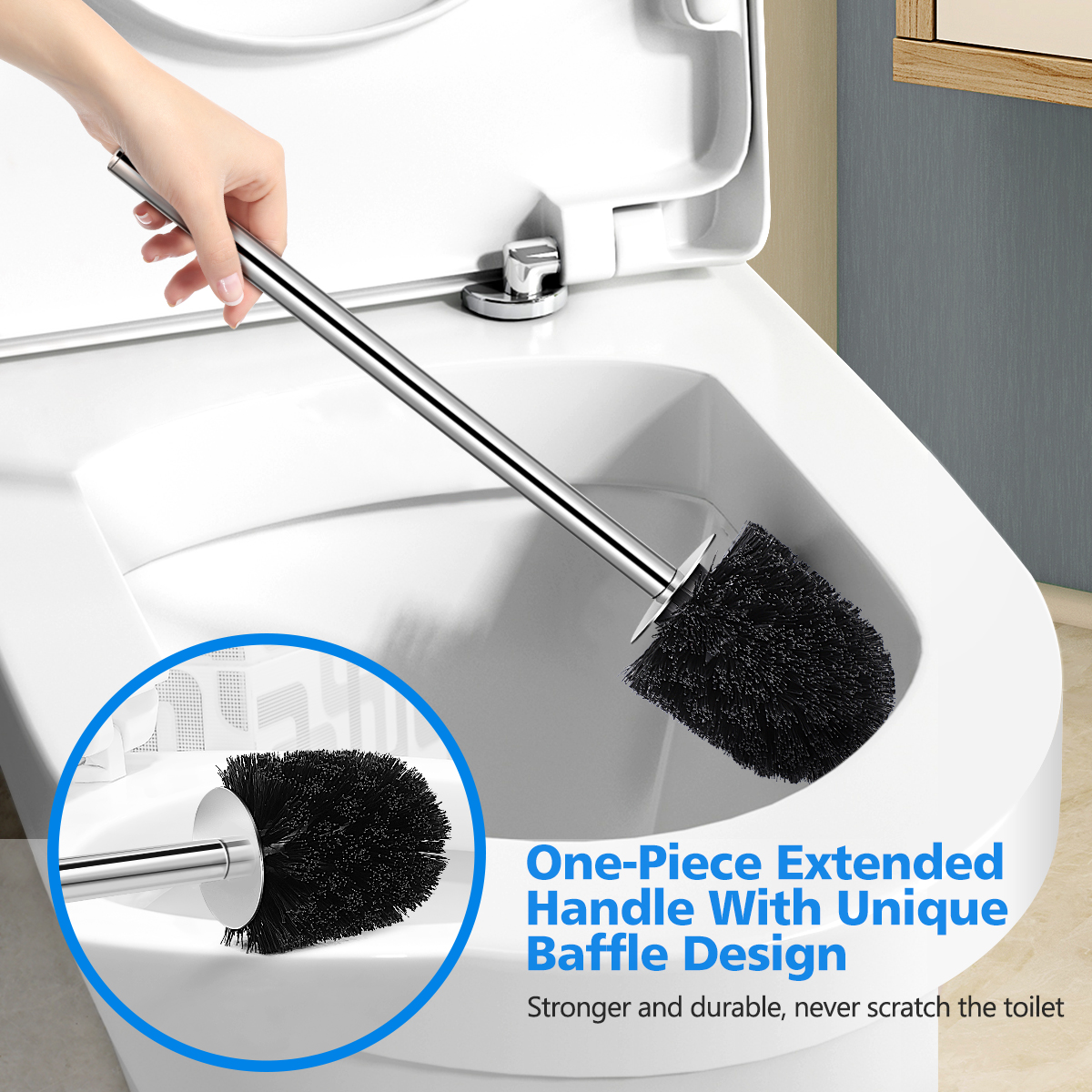 HOMEMAXS 2PCS Toilet Brush With Holder Good Grip Stainless Steel Toilet Bowl Cleaner Brush Set for Bathroom (Polished)