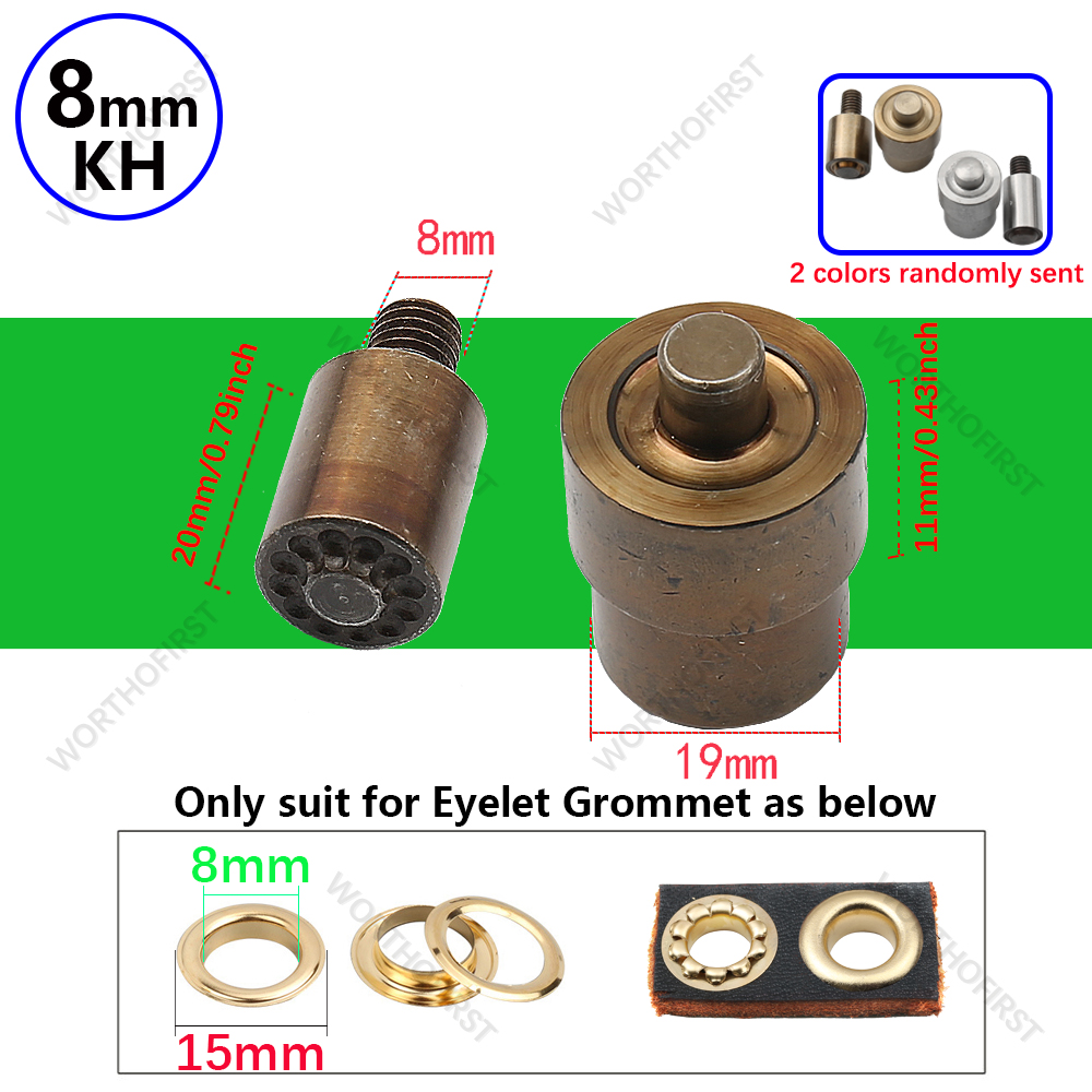 Agujero perforador de cuero y ojal, troqueles de instalación para prensa manual, molde para cortinas, zapatos, artesanía de cuero, accesorios de costura: Dorado