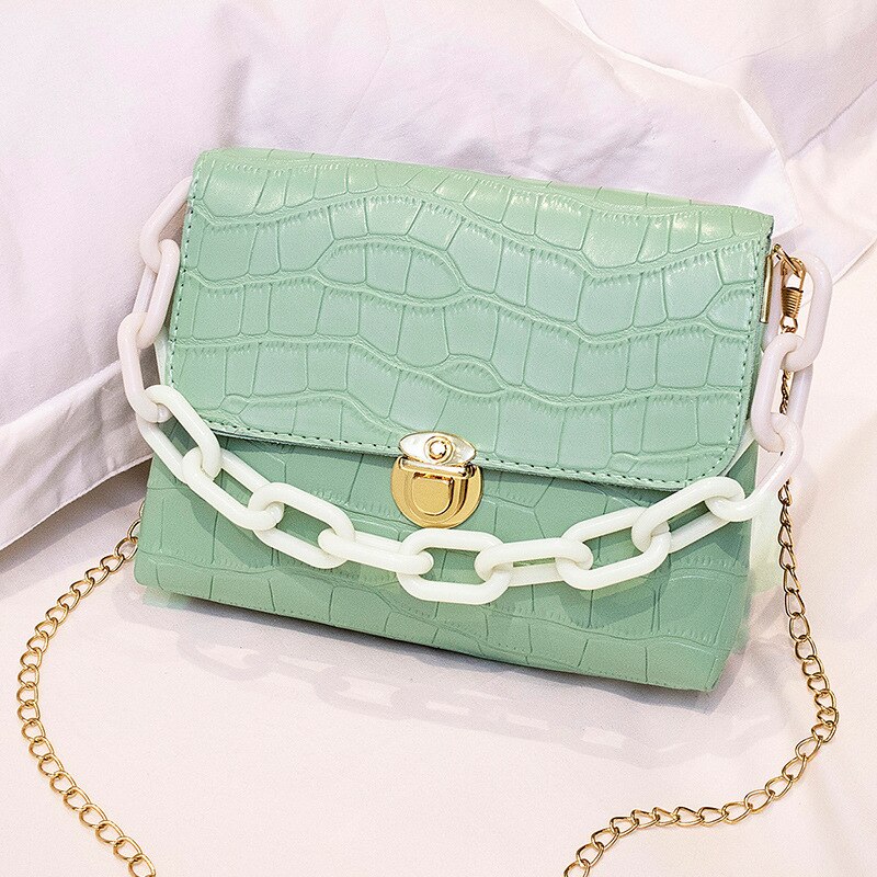 Lässige kleine schultertaschen mit alligatormuster für damen, große ketten, Bote-Tasche, handtasche, crossbody-handtasche, süßes täschchen: Grün