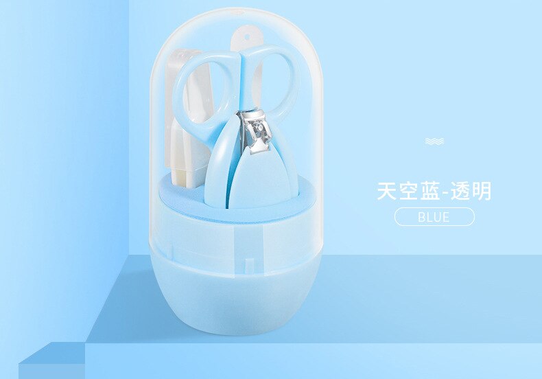 4 pièces/ensemble bébé soins des ongles ensemble dessin animé Kits de soins de santé infantile doigt tondeuse ciseaux coupe-ongles Animal Portable boîte de rangement: blue