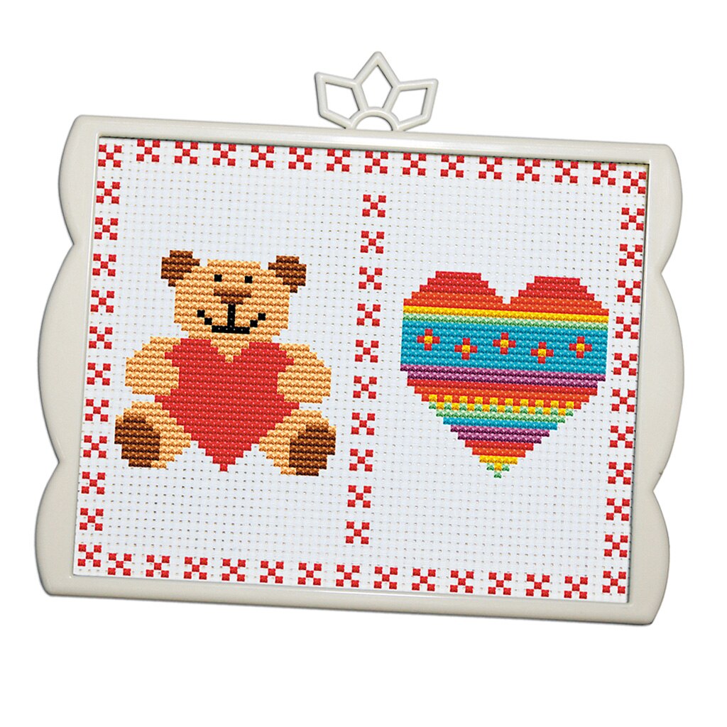 Printed Cross Stitch Kits Bear Owl Elephant Dog Patterns for Baby Kids: Bear Love