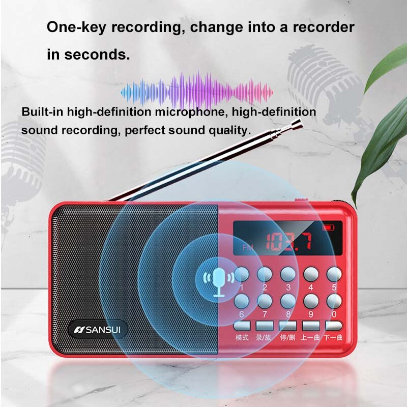 Mini FM Radio Portable Receiver Bluetooth 5.0 Speaker Music Player with LED Display Support U Disk TF Card Recording Headphone