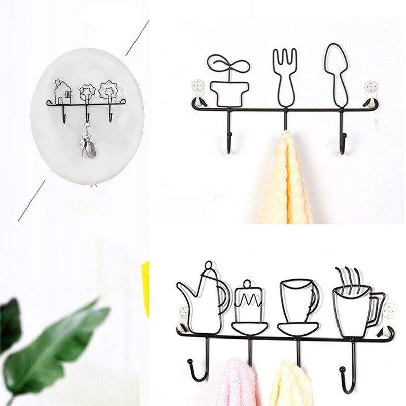 Wall Hooks Hanger Kitchen Black Wrought Iron Wall Hanger Organizer Key Hook Home Decorative Accessories