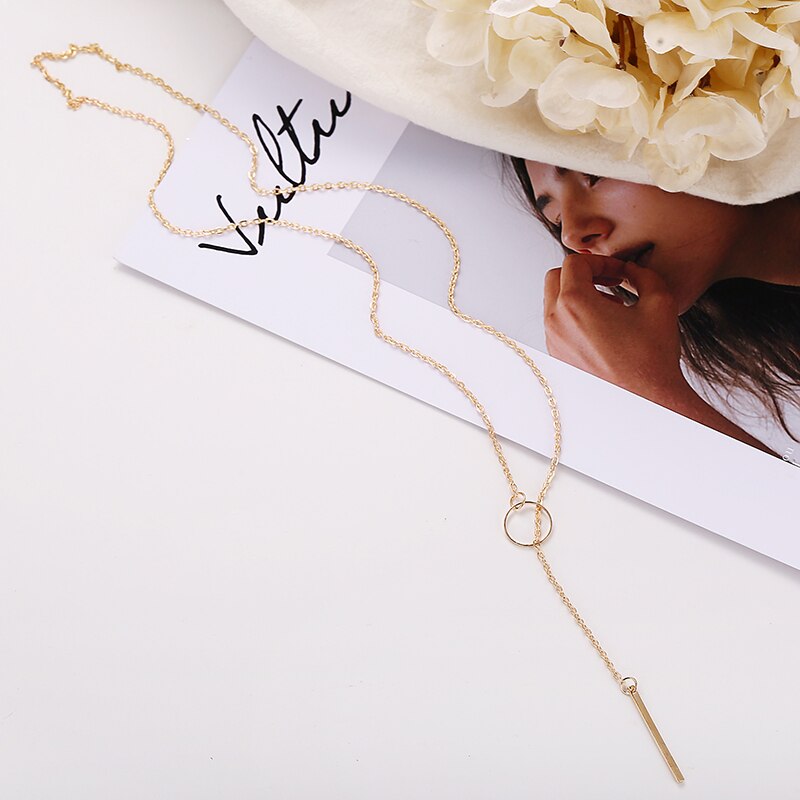 Eenvoudige Geometrische Kwastje Lange Hanger Choker Ketting Voor Vrouwen Meisjes Mode Femme Goud Kleur Chain Kettingen Sieraden