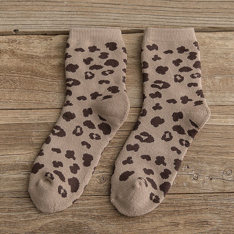 Spotted Leopard Print Women Socks Cotton Terry Tube Thickened Warm Socks Cotton Korean Japanese Style Eur35-40: 03