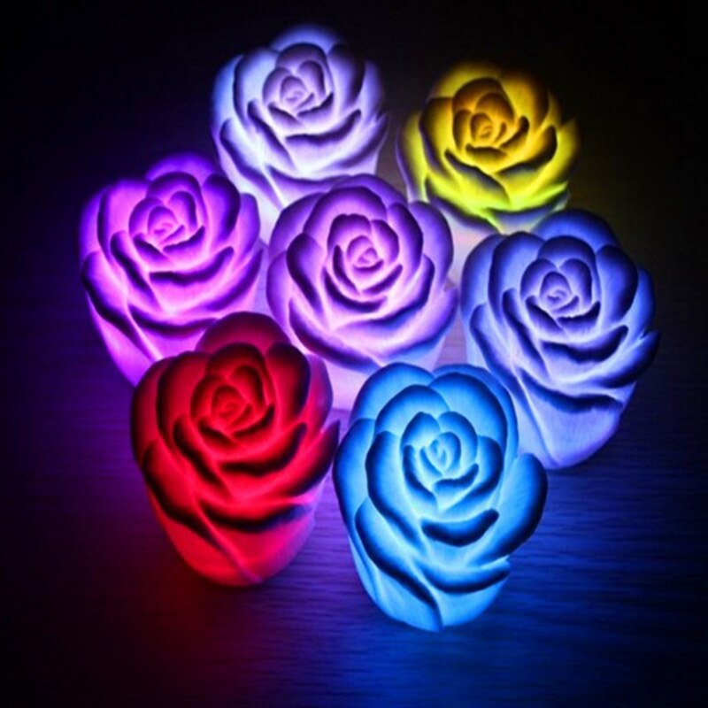 1Pc flor Rosa Luz LED La noche cambiando 7 colores romántico lámpara de luz de vela de Festival luz decorativa para: Default Title