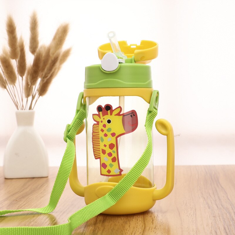 400ml kinderen leren drinkbekers, rietje, drinkfles, beker met handvat, schattige dubbele handgreep, kinderfles met water en sap