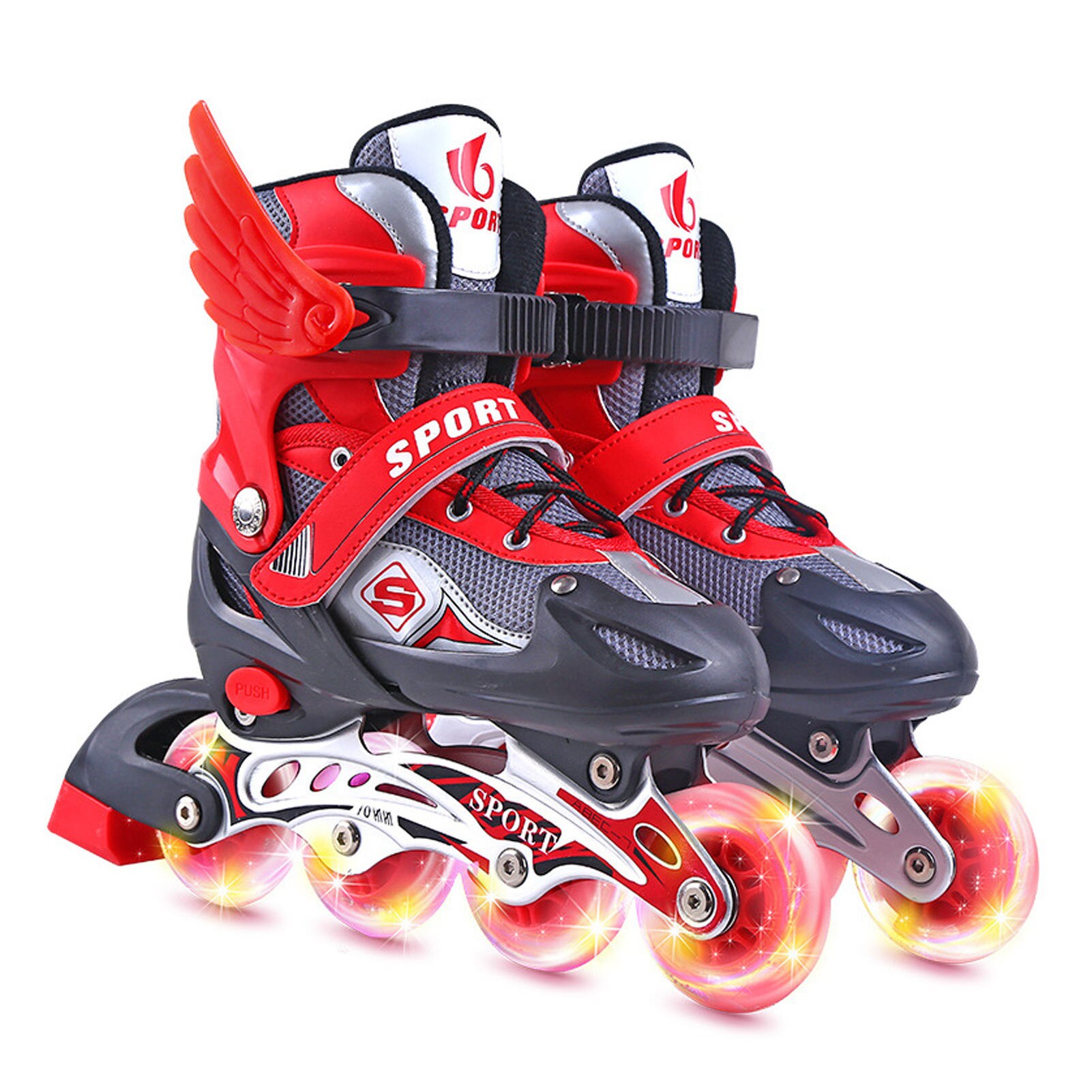 Inline Skates Kinderen Rolschaatsen Schoenen Sneakers Met Lichtgevende Hoge Elastische Pu Wiel Flash Wielen Prachtig Voor Kinderen: Red L