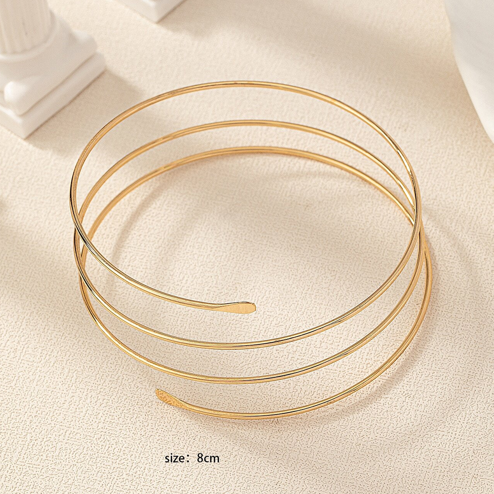 Brazalete ajustable Simple Vintage para la parte superior del brazo, brazalete de Metal chapado en oro brillante para mujer, brazalete abierto minimalista, joyería para el cuerpo