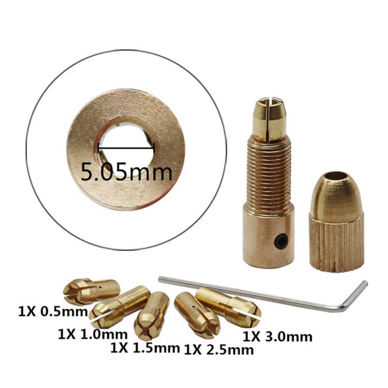7 stk/sett 2.35-5.05mm dremel spennhylse i messing miniborchucker for elektrisk motoraksel borkroneverktøy metallbor chuckadapter: 5.05mm