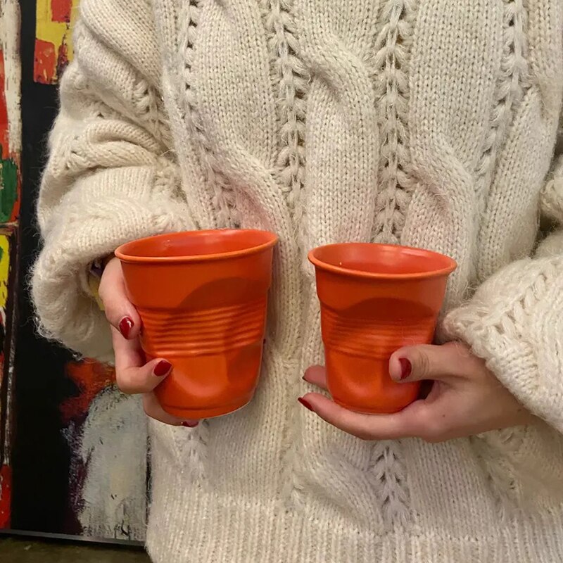 Tasse à café en céramique, tasse irrégulière en céramique, tasse de bureau à domicile, tasse à jus de lait de petit déjeuner, 2 pièces: Orange