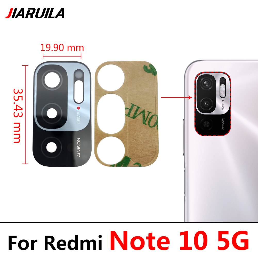 2 sztuki / partia ， Szklany obiektyw tylnego aparatu dla Xiaomi Redmi Note 10 10s Pro 11 Pro 11T 11s 11E 4G 5G z naklejką samoprzylepną