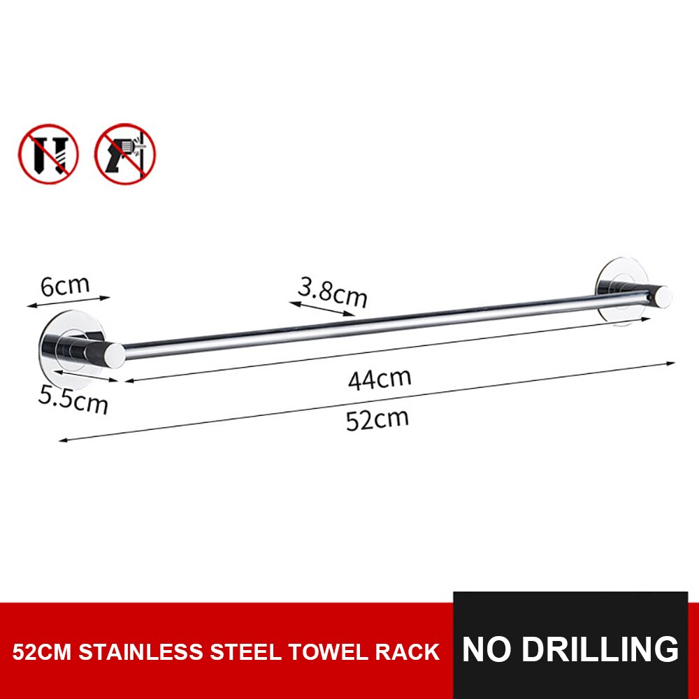 Bathroom Wall Mounted Towel Rack Double Towel Holder Rail Stainless Steel Storage Rack Kitchen Organizer Bathroom Accessories: 52cm single bar