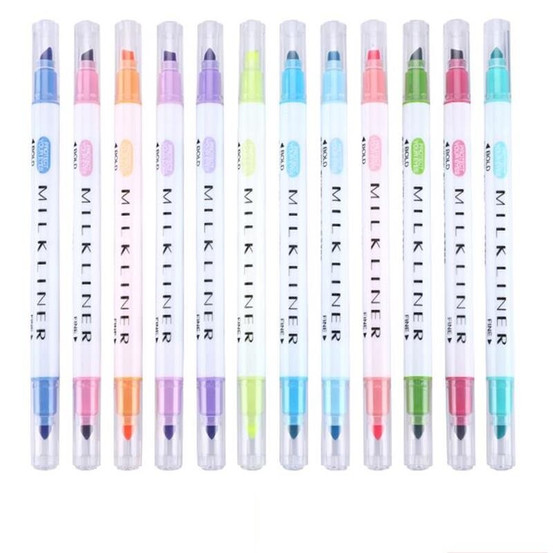 12 kpl söpö kaksipäinen fluoresoiva kynä maitopaperi korostuskynä värillinen kynä koulutarvikkeet kawaii