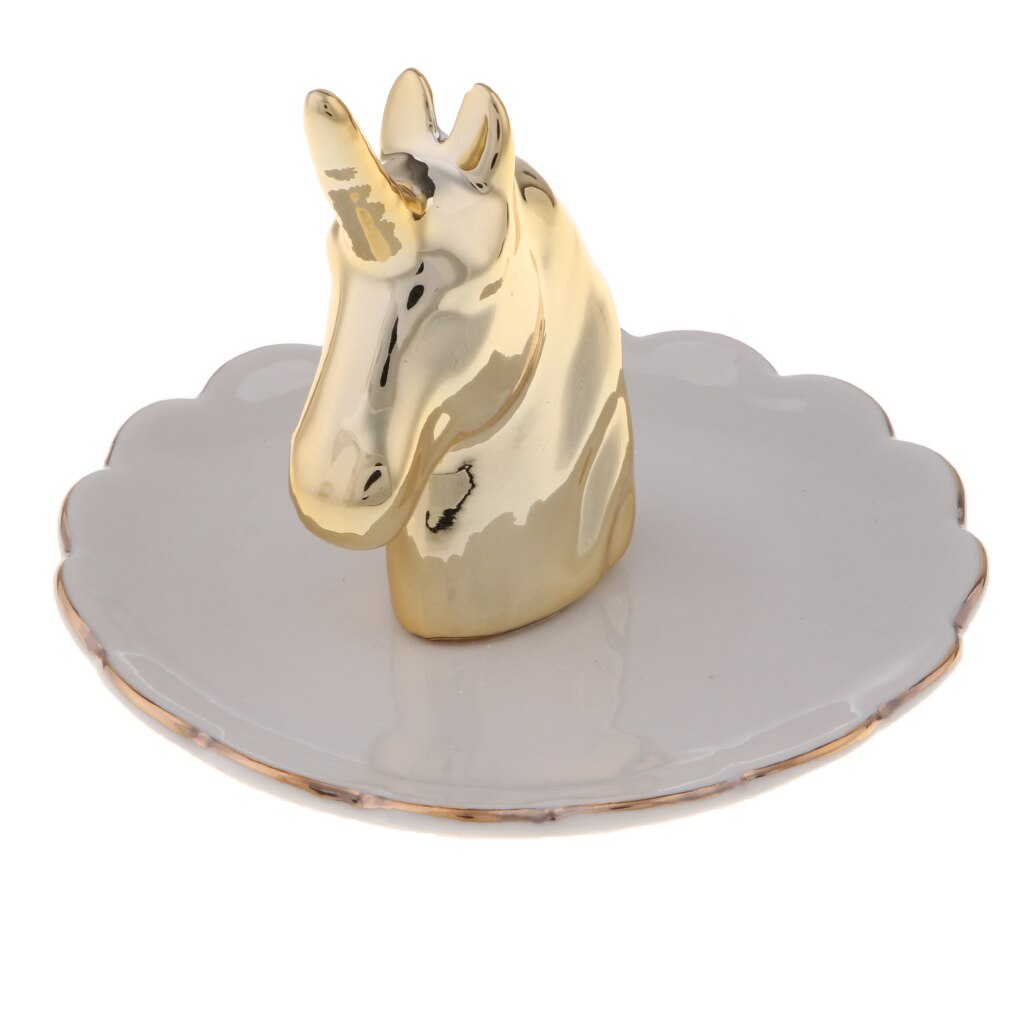 Ceramic Jewelry Dish for Engagement Wedding Rings Display Jewelry Tray Décor: Dish Gold Unicorn