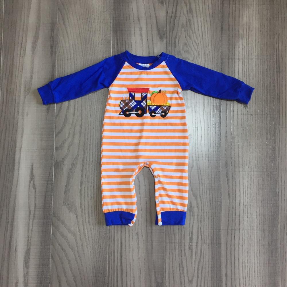 Girlymax Halloween fall/winter jump suit patch pumpkin truck stripe baby boys boutique clothes infant cotton tutu romper Toddler