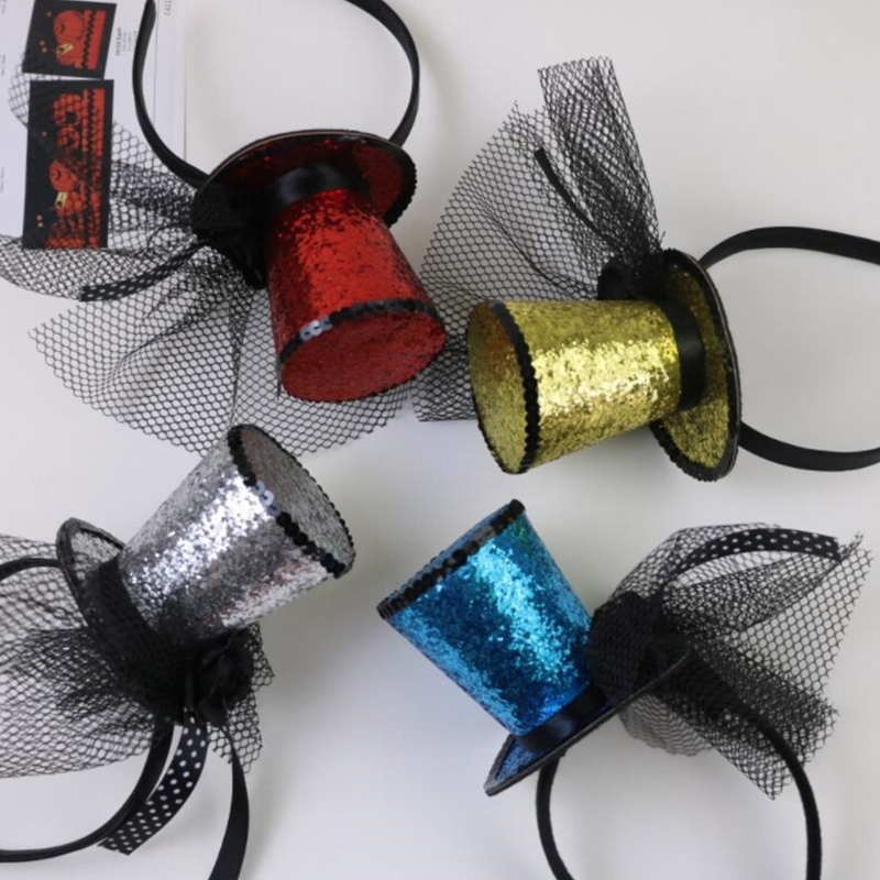 Slør top hat fascinators hårbøjle tehat til piger børn vintage pilleæskehat tehat fascinators halloween