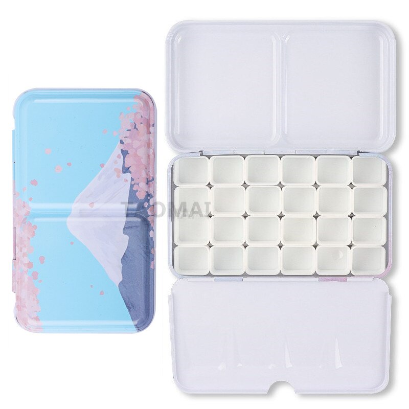 Portable Watercolor Paint Metal Empty Box Palette With 24 Grids Watercolor Paint Storage Tools Painting Art Supplies