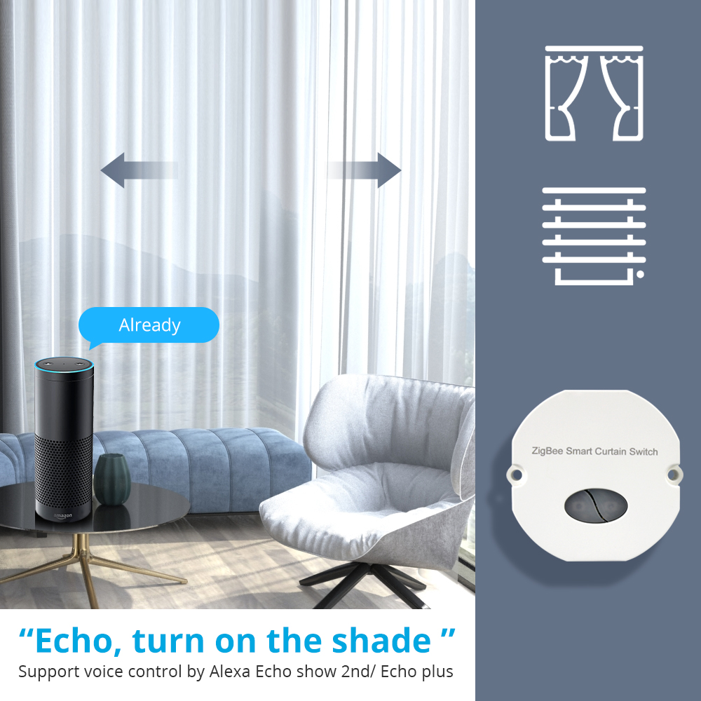 Zemismart Moteur électrique de Rideau de Wi-FI avec la Voie Alexa Google Home Control Via tuya App minuterie Diapositive Ombre avec RF433 télécommande Broadlink (2.2-8.2M