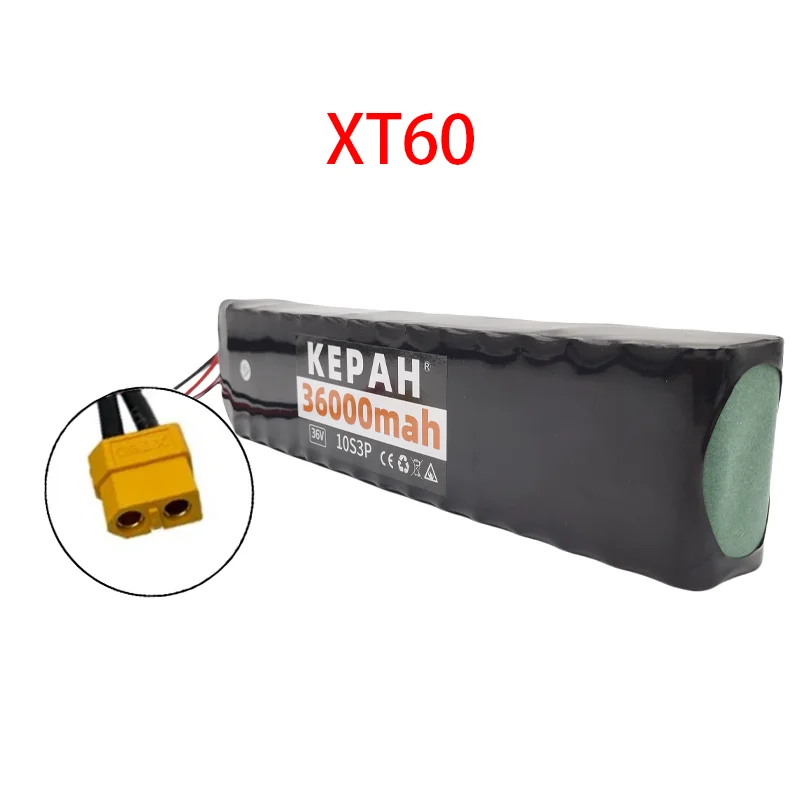 36 V 36 Ah wiederaufladbarer Lithium-Akku 18650 10S3P 500 W Leistung modifizierter 36 V Elektroroller-Akku mit BMS, SYP XT60 JST: Lila