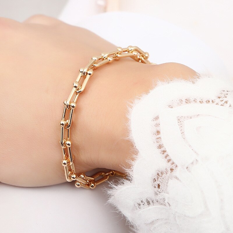 modisch U bilden Geometrische Aushöhlen Verknüpfung Kette Charme Armbinde Gold Farbe Metall Armreif Für Frauen Schmuck Party