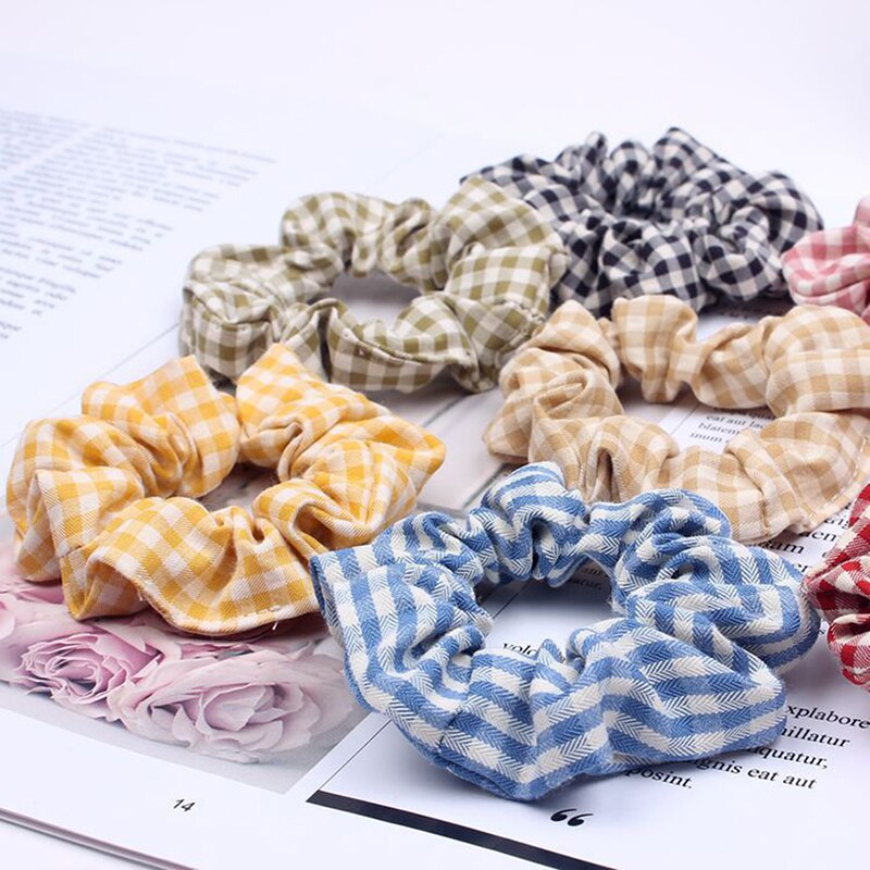 Primavera otoño malla a cuadros Anillo para el pelo del intestino grueso mujeres niñas Scrunchies telas accesorios para el cabello
