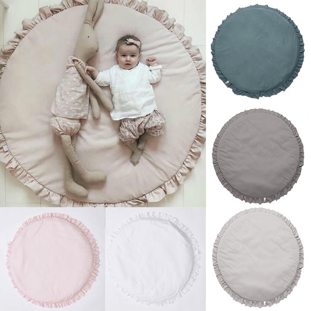 DishyKooker Baby Play Mat Floor Pad Round Lace Brim Carpet Solid Color Children's Room Tent Bed Rug 100cm