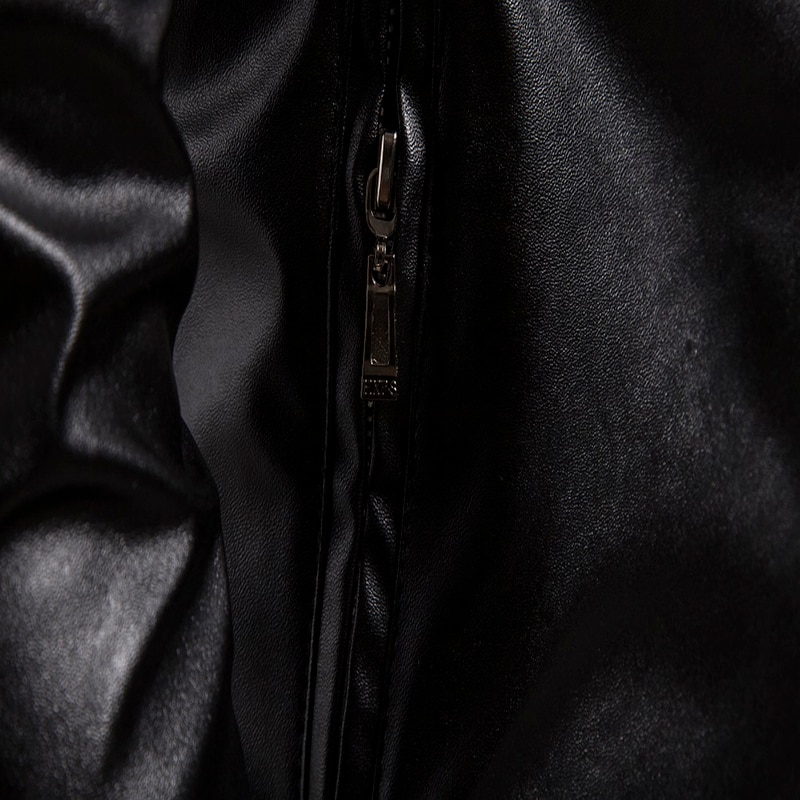 Autumn Men's Leather Jacket Button Zipper Motorcycle Leather Jacket Men Slim Fit Black Punk Jacket Male Faux Leather Coat