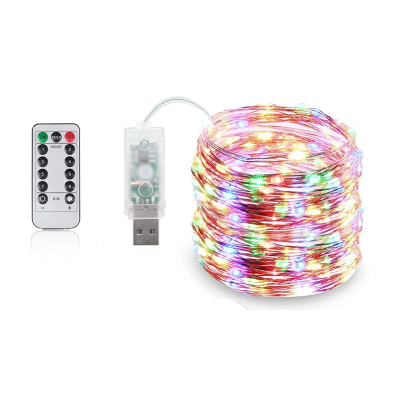 8 Mode Remote Control Dimmable USB Powered 5M 10M 15M 20M LED Copper Wire String Lights Decor Christmas Fairy Garlands Light