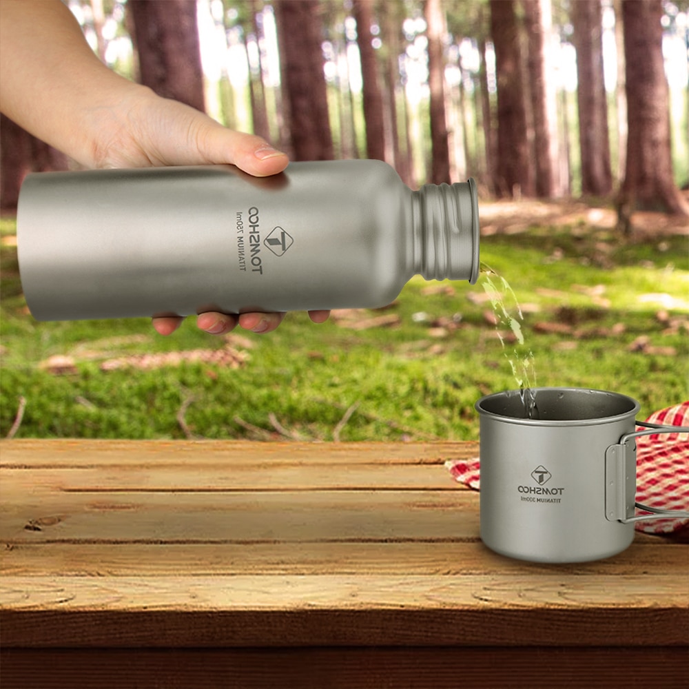 Tomshoo Full Titanium Water Fles Ultralight Outdoor Camping Wandelen Fietsen Water Bottle Met Extra Plastic Deksel