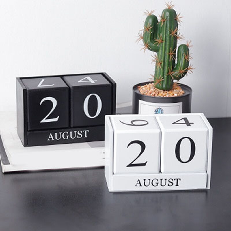 Wooden Perpetual Calendar Wooden Desk Block Calendar-Permanent Block Month Date Display Home Office Decoration