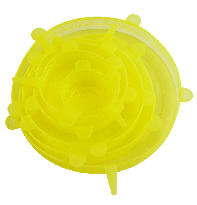 Cubierta de conservación de silicona de grado alimenticio, tapas redondas elásticas universales para platos, reutilizables, herméticas, para accesorios de cocina, 6 uds.: YELLOW