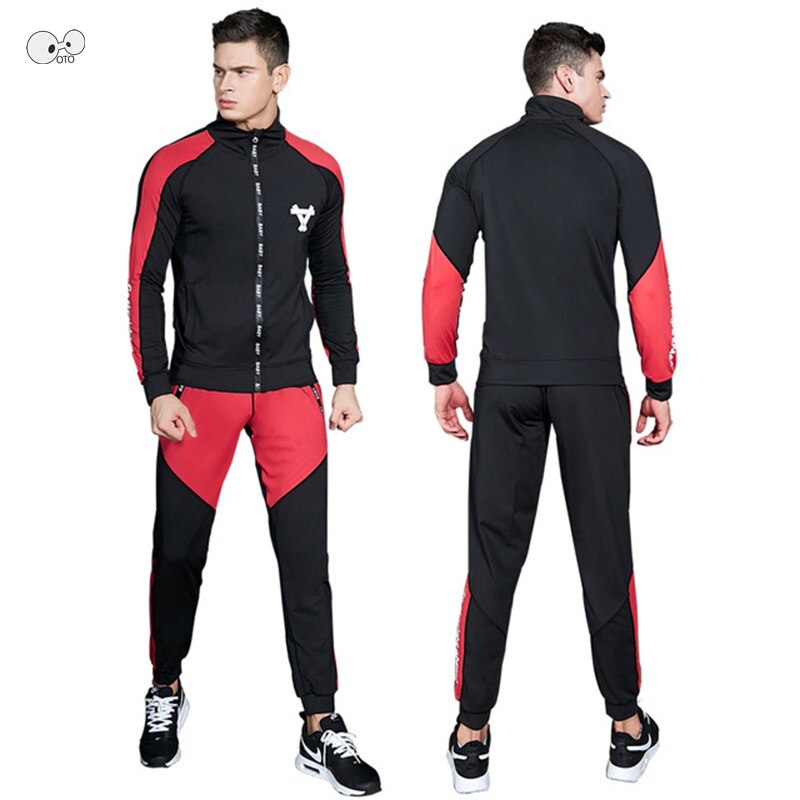 2 unids/set hombres rápido sudadera seca Top pantalones de traje de Deportes de otoño invierno nueva corriendo de Fitness entrenamiento de gimnasia entrenamiento ropa deportiva