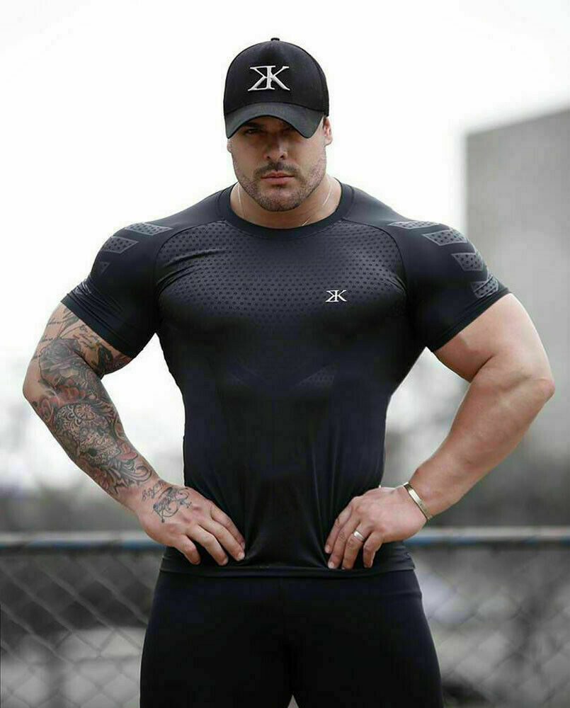 Herr t-shirt gym toppar sport t-shirt herr t-shirts träning träning kortärmad gym fitness muskel tight t-shirt plus size casual