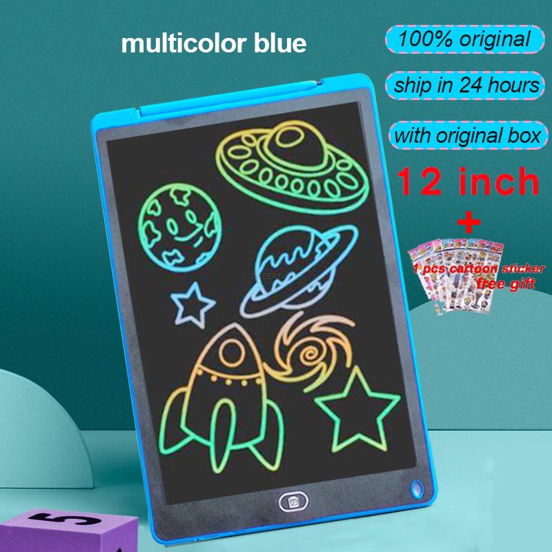 Tablero de escritura inteligente de 12 pulgadas, tableta de dibujo con pantalla LCD, tabletas gráficas digitales, almohadilla de escritura electrónica con bolígrafo: Multicolor blue